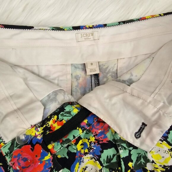 Floral Print Stretch Shorts – by J.Crew Green Black Summer Cotton Blend Sz 8 - Picture 3 of 8